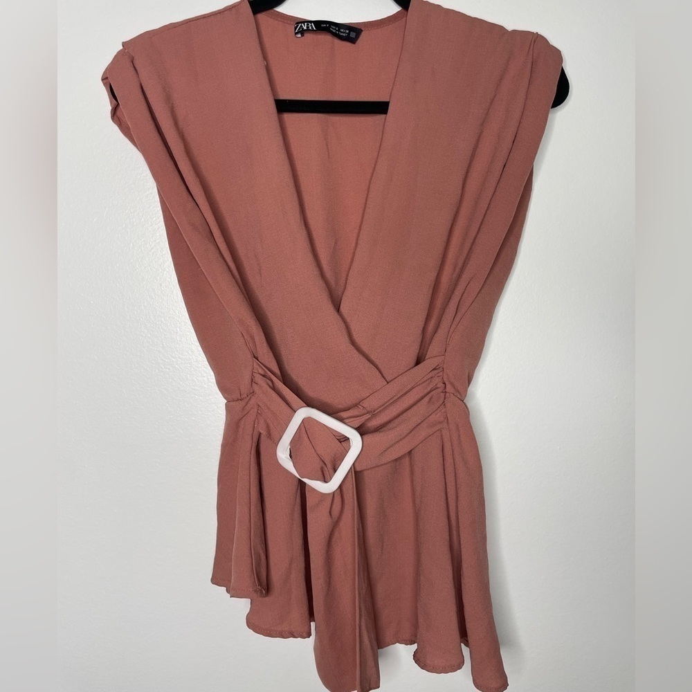 ZARA dusty pink draped belted tank top